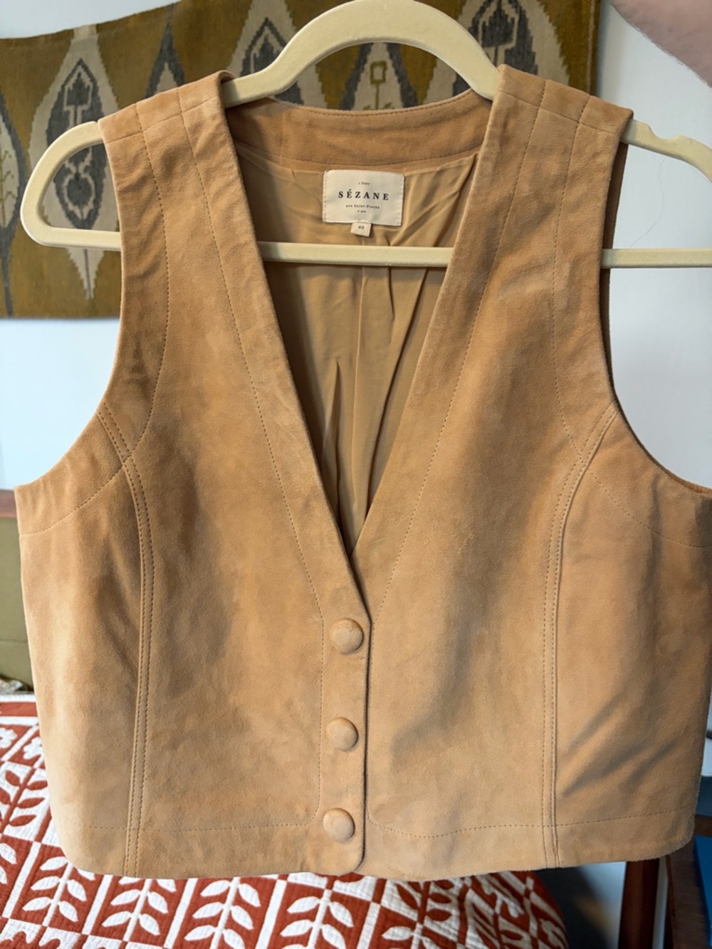 Sezane Drea Jacket - Sand - goat leather. Size 40 (US size 8/medium)